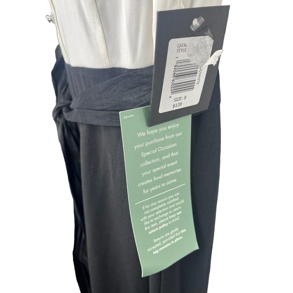 NWT MARINA Black/Beige Sleeveless Jumpsuit Size 8 Cocktail Black Waist Tie - Picture 8 of 10